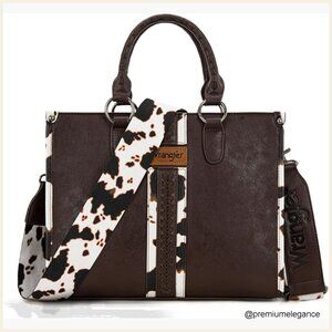 Western Tote Satchel Handbag with Animal Print Vegan Leather Top Handle